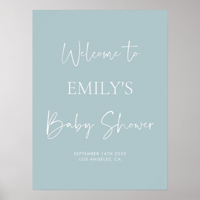 Minimalist Blue Baby Shower Welcome Sign (Front)