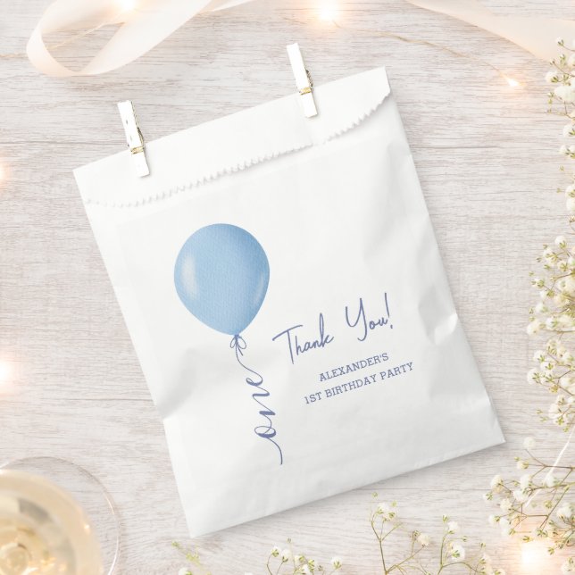 Minimalist Blue Balloon Boy 1st Birthday  Favour Bag (Clipped)