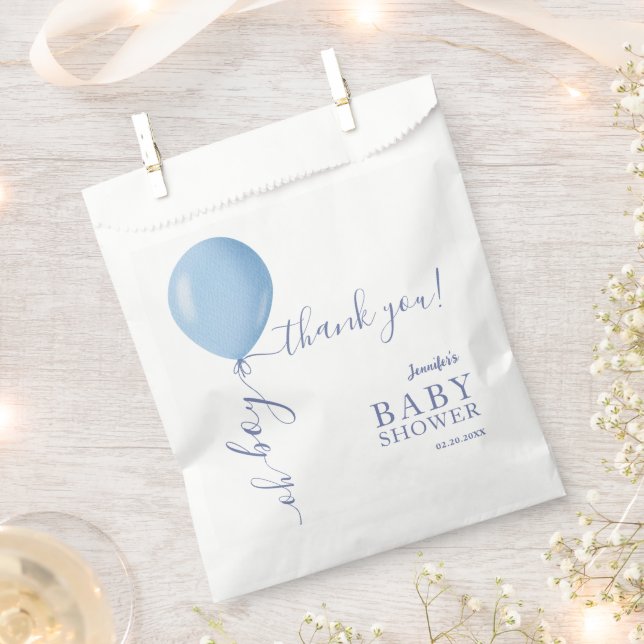 Minimalist Blue Balloon Oh Boy Baby Shower Favour Bag (Clipped)