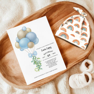 Minimalist Blue Balloons Boy Baby Shower Invitation