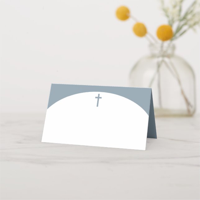 Minimalist Blue baptism place cards (Back)