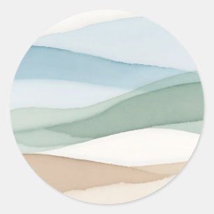 Minimalist Blue Beige Landscape Classic Round Sticker