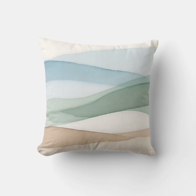 Minimalist Blue Beige Landscape Throw Pillow (Front)