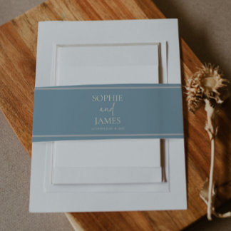 Minimalist Blue Beige Wedding Invitation Belly Band