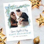 Minimalist Blue Bow Greenery Hanukkah Photo Card<br><div class="desc">Personalize this whimsical,  watercolor blue bow and greenery Hanukkah Photo Card with your own photo and holiday greeting. Choose to have them printed,  receive as a digital download or both!</div>