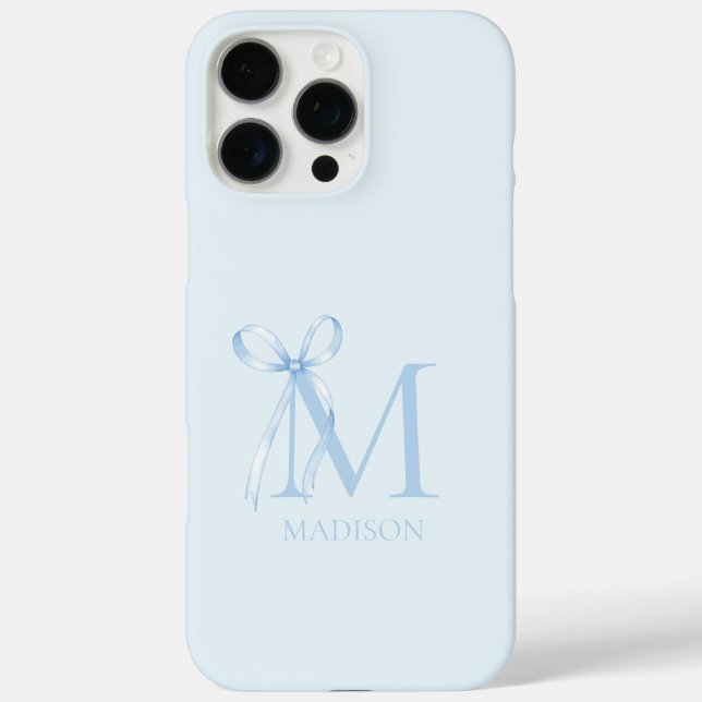 Minimalist Blue Bow Initial Monogram Case-Mate iPhone Case (Back)