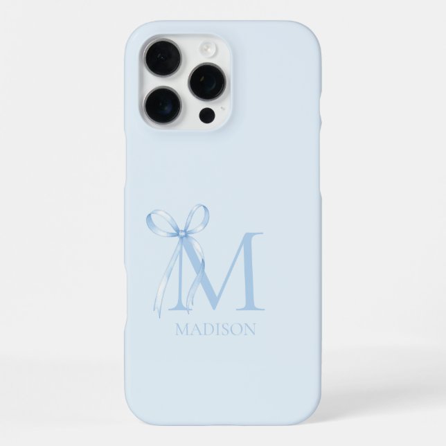 Minimalist Blue Bow Initial Monogram iPhone Case (Back)