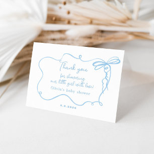 Minimalist blue bow wavy baby shower thank you