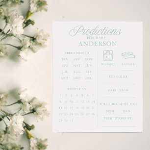 Minimalist Blue Boy Baby Shower Predictions Game