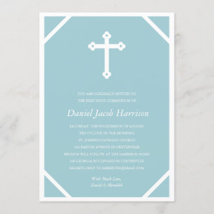 Minimalist Blue Boys First Communion Invitation