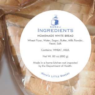 Minimalist Blue Bread Loaf Ingredient List Classic Round Sticker