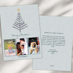 Minimalist Blue Custom Photo Collage Christmas Holiday Card