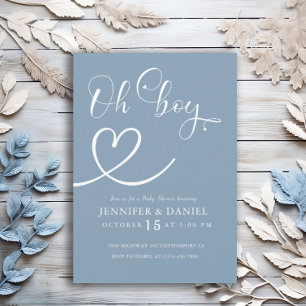 Minimalist Blue Elegant Oh Boy Baby Shower Invitation