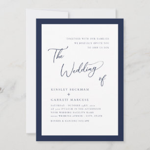 Minimalist Blue Elegant Script Wedding Invitation