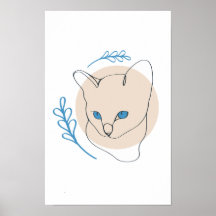 Minimalist Blue Eyed Cat Line Art