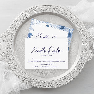 Minimalist Blue Floral RSVP Card – Kindly Reply