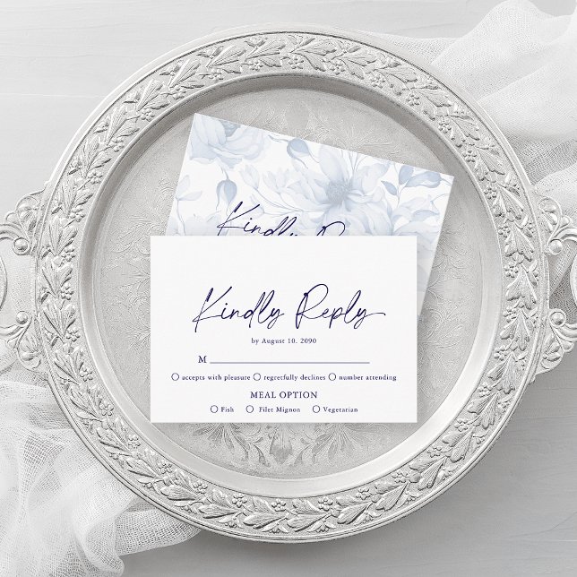 Minimalist Blue Floral RSVP Card – Kindly Reply (Creator Uploaded)