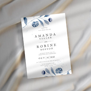 Minimalist Blue Floral Wedding Invitation