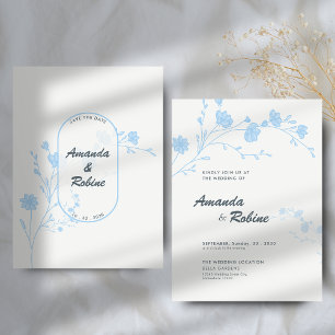 Minimalist Blue Floral Wedding Invitation