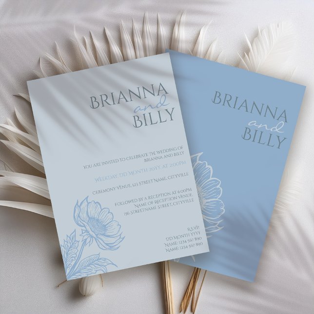 Minimalist Blue Floral Wedding Invitation (Creator Uploaded)