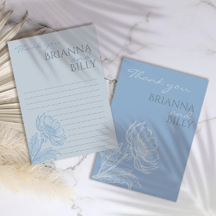Minimalist Blue Floral Wedding Thank You Card