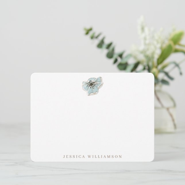 Minimalist Blue Flower Personalized Stationery Card (Standing Front)