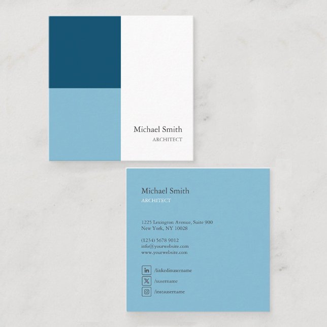 minimalist blue geometric blocks square business card (Creator Uploaded)
