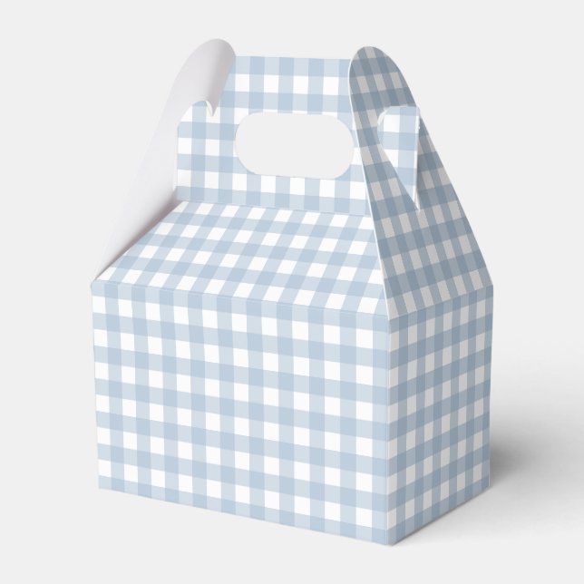 Minimalist Blue Gingham Plaid Pattern Favor Box (Front Side)