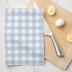 Minimalist Blue Gingham Plaid Pattern Kitchen Towel