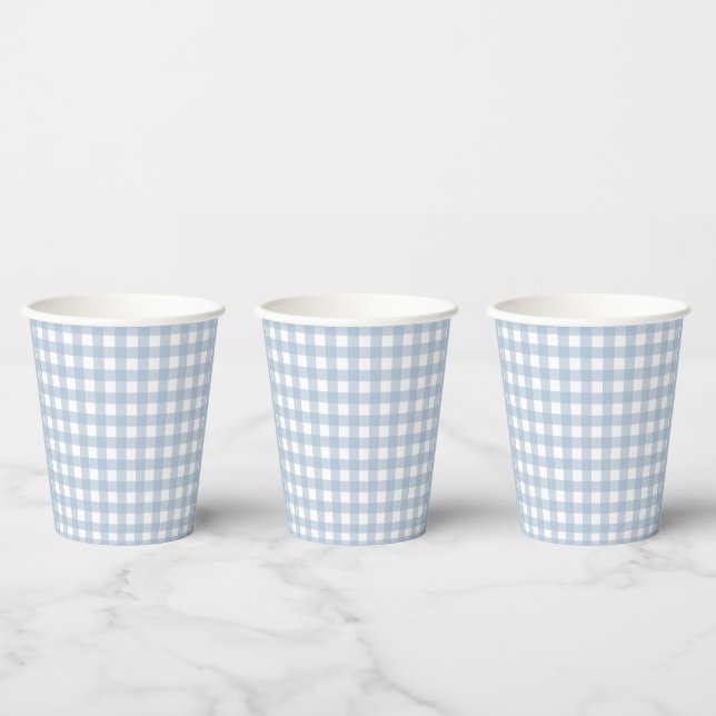 Minimalist Blue Gingham Plaid Pattern Paper Cups (Multi)