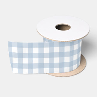 Minimalist Blue Gingham Plaid Pattern Satin Ribbon