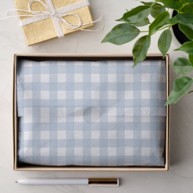 Minimalist Blue Gingham Plaid Pattern Tissue Paper (Gift)