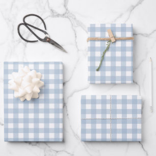 Minimalist Blue Gingham Plaid Pattern Wrapping Paper Sheet