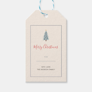 Minimalist Blue Gray Plaid Merry Christmas Gift Tags