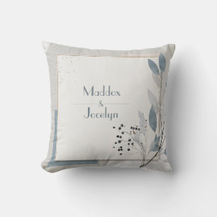 Minimalist Blue Grey Leaf Geometric Abstract Throw Pillow