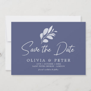 Minimalist Blue Grey Leaves Botanical Wedding Save The Date