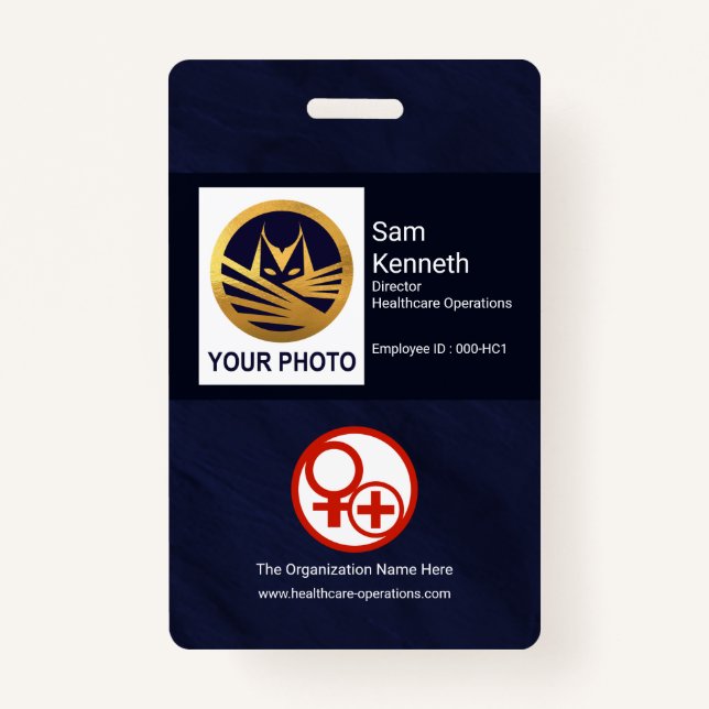 Minimalist Blue Grunge Photo Template Healthcare Badge (Front)