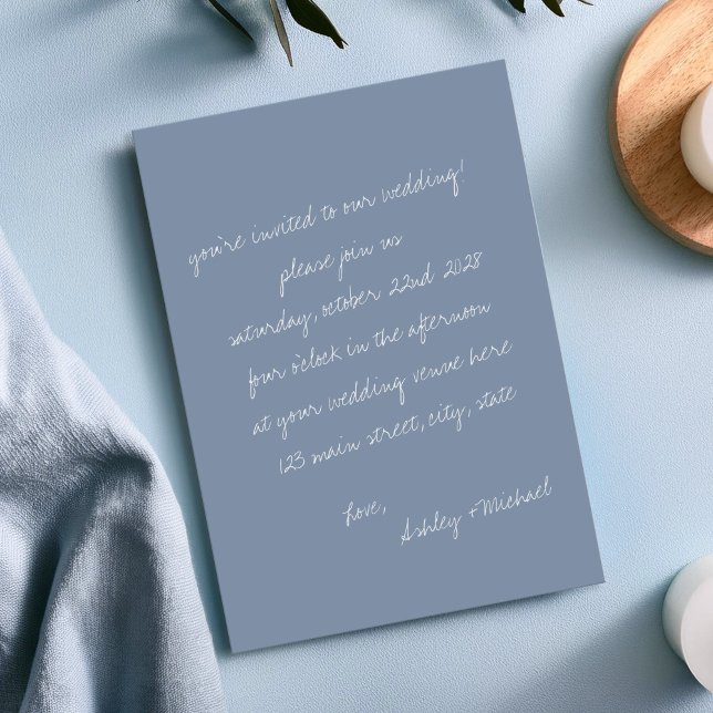Minimalist Blue Handwritten Letter Wedding Invitation (Creator Uploaded)