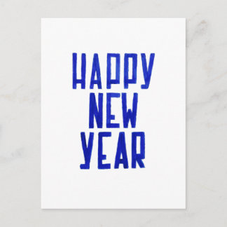 Minimalist Blue Happy New Year Postcard Painting