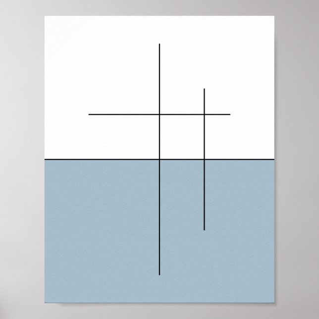 Minimalist Blue Horizon Line Art Poster (Front)