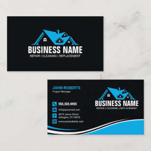 Minimalist Blue House Roofing Contractor Business Card
