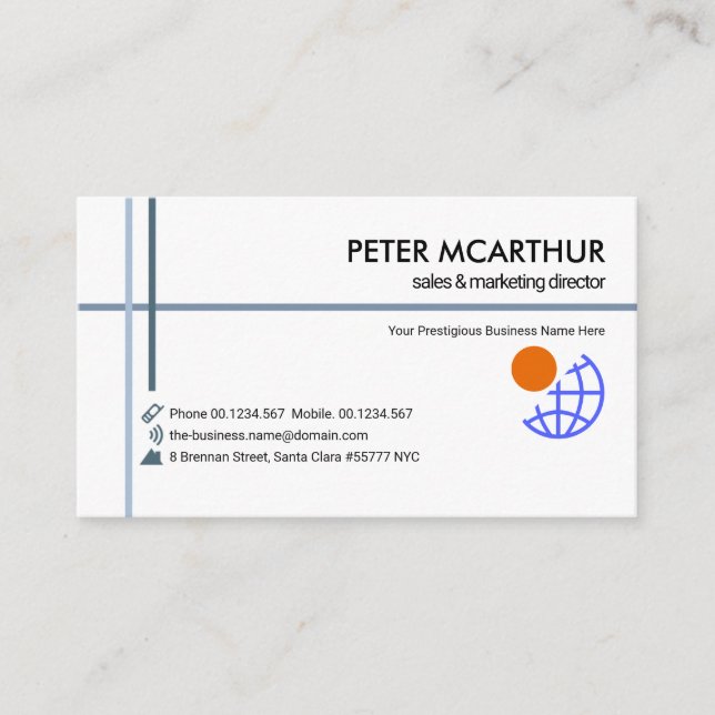 Minimalist Blue Lines Global Import Export Business Card (Front)