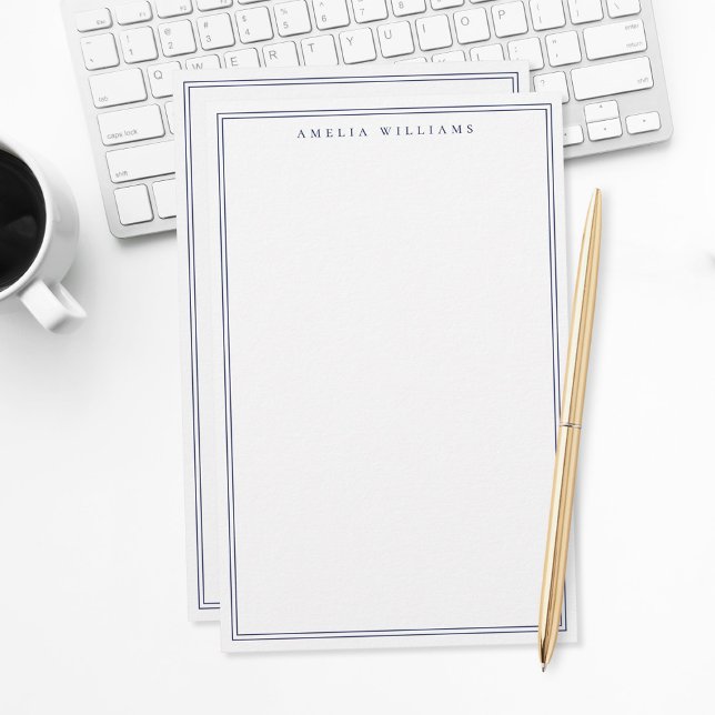 Minimalist Blue Monogram Two Border Stationery (Creator Uploaded)
