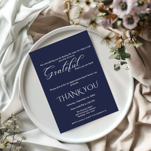 Minimalist blue navy & white script appreciation announcement