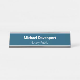 Minimalist Blue Notary Public Professional Desk Name Plate