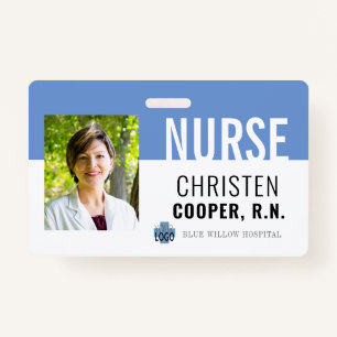 Minimalist Blue Nurse RN Hospital Photo ID Badge