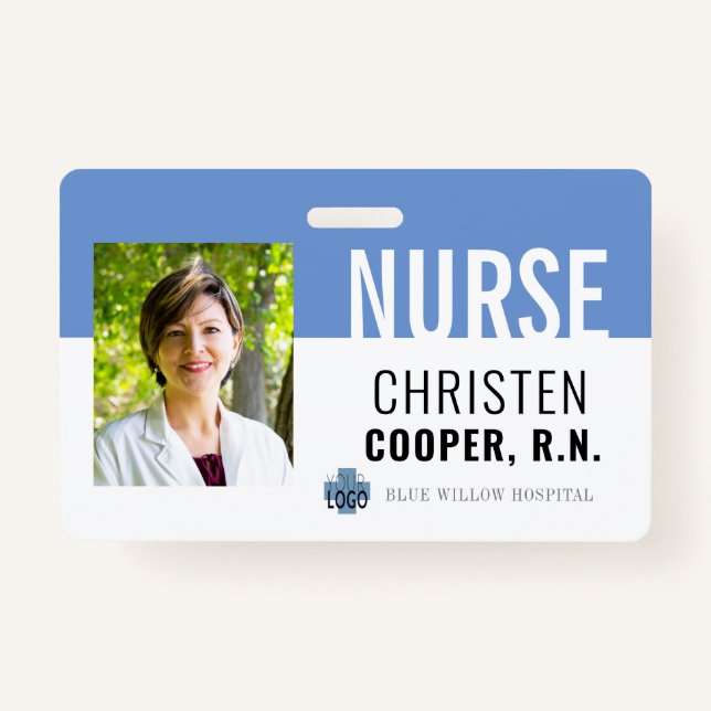 Minimalist Blue Nurse RN Hospital Photo ID Badge (Front)