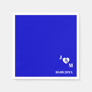 Minimalist Blue Personalized Monogram Wedding Date Napkin