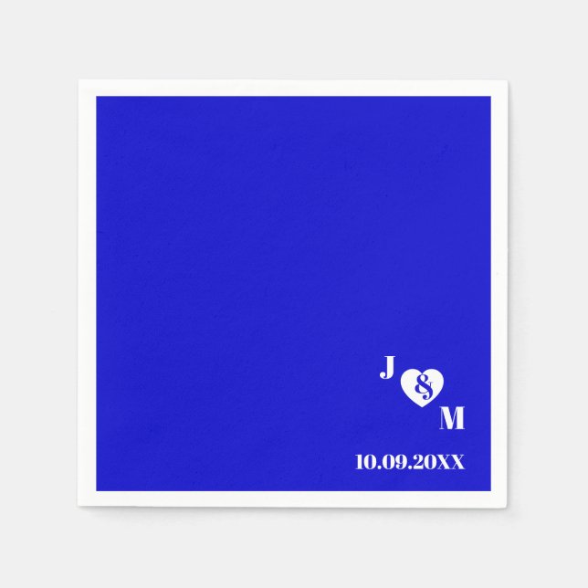 Minimalist Blue Personalized Monogram Wedding Date Napkin (Front)