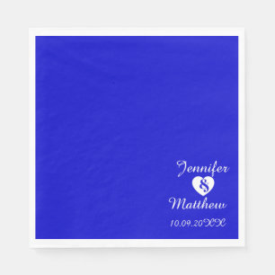 Minimalist Blue Personalized Name Wedding Date Napkin